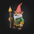 Whimsical Garden Gnome With Red Pointed Hat White Beard Green Coat And Torch