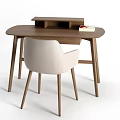 Modern Minimalist Wooden Desk And Chair Set With Oval Top Small Shelf And White Chair