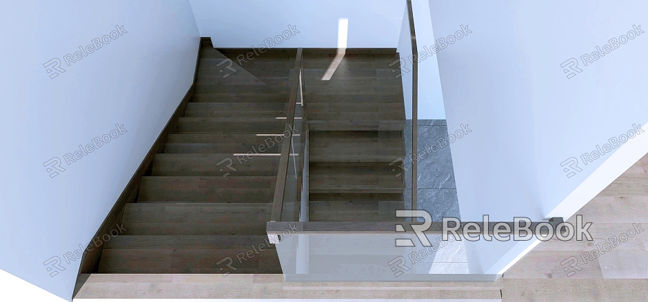 Indoor Stairs Solid Wood Plank Stairs Glass Fence Stairs model