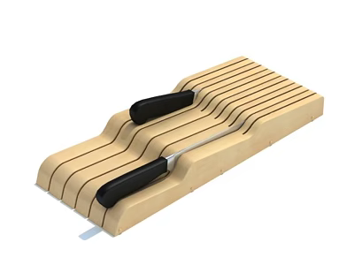 Wooden Kitchen Knife Block With Multiple Slots And Black Handle Knives 3d model