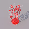 Decorative Red Garden Ornament Featuring Transparent Grid Frame And Vertical Flower Stems 3d model