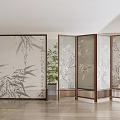 New Chinese Style Screen Zen Bamboo Flower and Bird Partition Screen 3d model