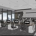Bright Modern Public Office Space With Multiple Workstations Computer Monitors Large Windows And City View 3d model