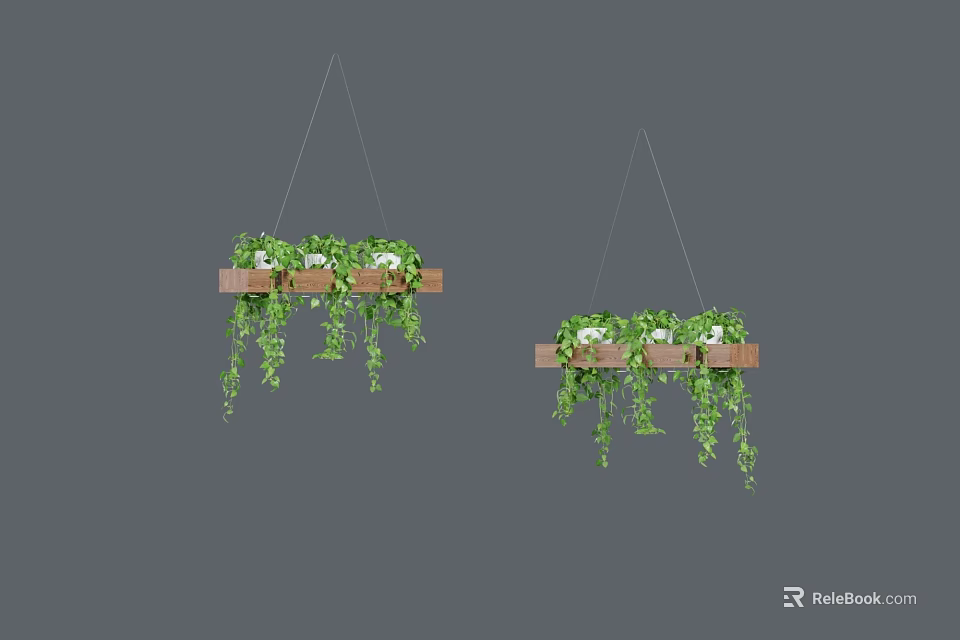 Decorative Wooden Hanging Planters with Green Vines for Indoor Decoration 3d model 