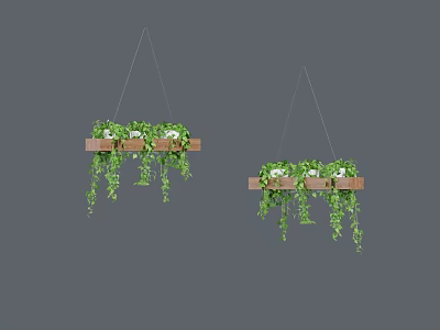 Decorative Wooden Hanging Planters with Green Vines for Indoor Decoration 3d model