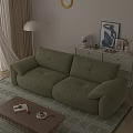 Green Two-Seater Sofa in Cozy Modern Living Room with Sunlight Wooden Floor and Floor Lamp