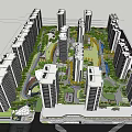 Residential Complex Layout with High-rise Buildings Central Green Space and Roads