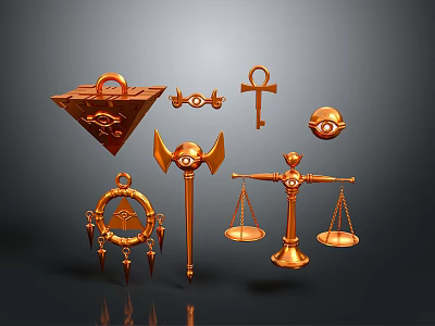 Copper Colored Decorative Living Household Supplies with Pyramid Ankh Eye Scales Axe and Ornaments 3d model