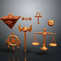 Copper Colored Decorative Living Household Supplies with Pyramid Ankh Eye Scales Axe and Ornaments