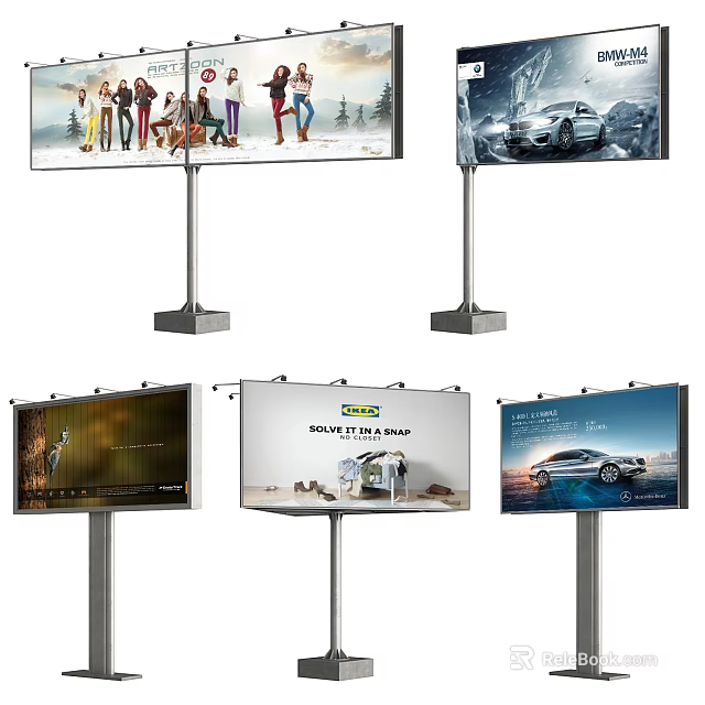 Outdoor Billboards Displaying Car Ads People Images And Brand Promotions With Clear Visuals 3d model 