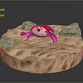 Red Crab with White Spots on Sandy Surface Surrounded by Small Rocks 3d model