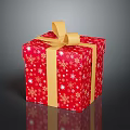 Red Gift Box With White Snowflake Patterns Yellow Ribbon Bow On Black Background With Reflection