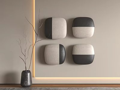Four Square Black And White Fabric Wall Hangings For Modern Minimalist Interior Decoration 3d model