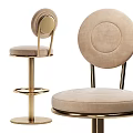Modern Bar Stool With Round Backrest Golden Metal Frame And Beige Upholstered Seat