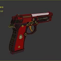 Black Model 1911 Pistol With Gold Emblem And Silver Barrel Design