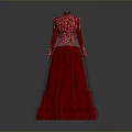 Elegant Red Long Sleeve Evening Dress With Lace Bodice And Layered Tulle Skirt