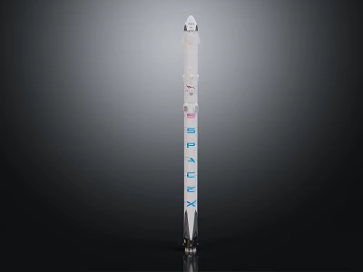 SpaceX White Rocket Model Featuring Blue Logo and Modern Launch Vehicle Design 3d model