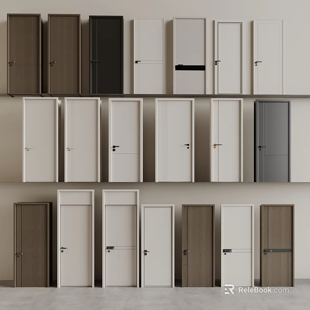 Various Hinged Doors with White Brown Gray Colors and Different Styles for Interior Design 3d model 