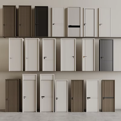 Various Hinged Doors with White Brown Gray Colors and Different Styles for Interior Design 3d model