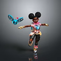 Curly Black Haired Character In Colorful Outfit With Blue Winged Creature And Big Eyes