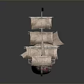 Vintage Sailing Ship With Multiple Sails And Tall Masts For Water Transport
