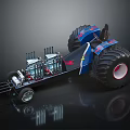 Monster Truck Model With Large Off Road Tires Blue Red Decorations And Exposed Engine Parts