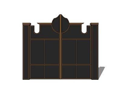 Classic Black And Gold Entrance Gate With Double Door Ornate Top And Side Pillars 3d model