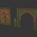 Architectural Decorative Arched Doorway And Carved Red Brown Wooden Arch Structures With Patterns