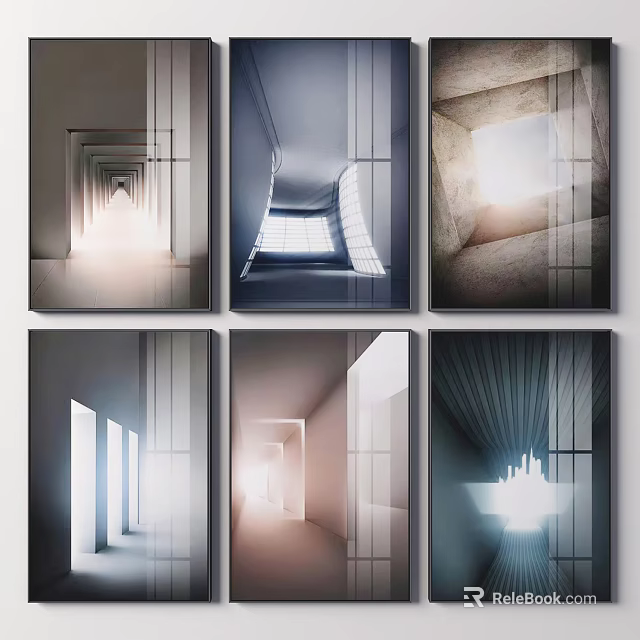 Abstract Architectural Art Prints With Geometric Patterns Light Effects And Modern Design 3d model 