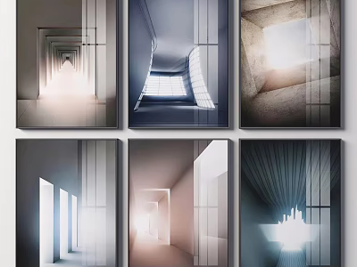 Abstract Architectural Art Prints With Geometric Patterns Light Effects And Modern Design 3d model