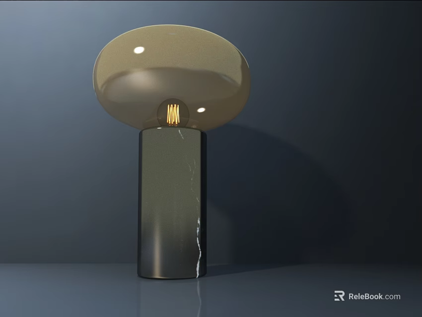 Elegant Modern Table Lamp with Round Gold Shade and Dark Marble Base 3d model 