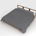 Double Bed With Wooden Frame And Gray Bedding Simple Modern Design 3d model