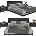 Modern Double Bed With Leather Headboard Gray Bedding And Bedside Tables 3d model