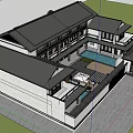 Modern Guesthouse Building With Open Porch Stone Steps Slate Path Pine Trees And Wooden Bench