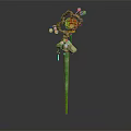 Traditional Decorative Stick With Green Pole Red Spherical Ornament And Pink Flowers