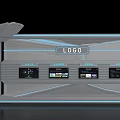 Futuristic Island Cabinet Featuring Logo Multiple Screens And Blue LED Strips