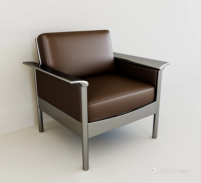Brown Leather Single Sofa With Sleek Metal Armrests And Modern Design 3d model
