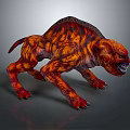 Game Movie Character Ferocious Monster With Fiery Orange Red Texture Sharp Claws And Open Mouth