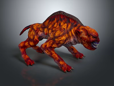 Game Movie Character Ferocious Monster With Fiery Orange Red Texture Sharp Claws And Open Mouth 3d model
