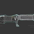 Futuristic Weapon Design With Serrated Metal Blade And Red Yellow Warning Stripes