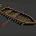 Handcrafted Wooden Boat with Traditional Planks and Wooden Oars Isolated on Dark Background