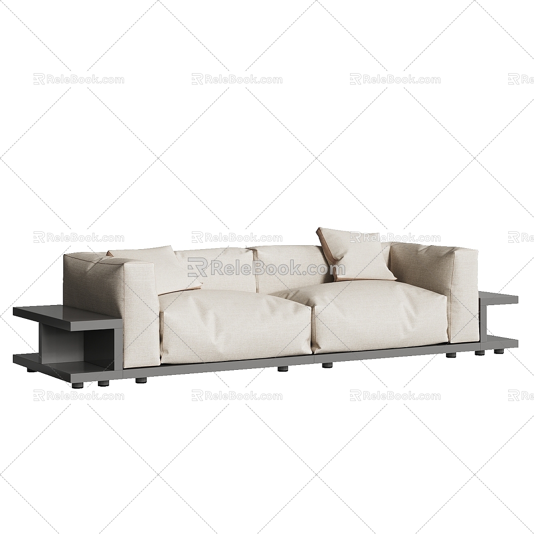 Modern double sofa living room fabric 3d model