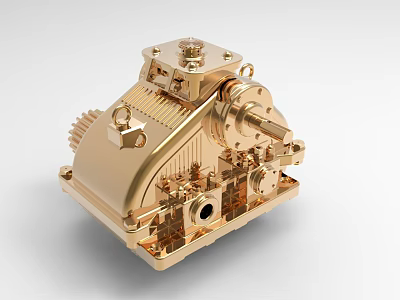Golden Industrial Mechanical Equipment With Gear Structure And Metal Shaft Components 3d model