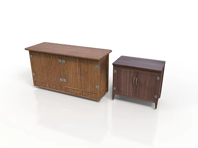 Wooden Furniture Set With Light Brown Large Cabinet And Dark Brown Small Storage Unit 3d model