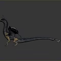 3D Rendered Mythical Dragon Creature With Spread Wings Blue Head And Spiked Back