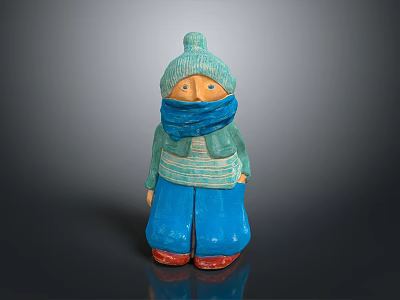Cute Child Knitted Doll With Green Hat Blue Scarf And Red Shoes For Kids Play 3d model