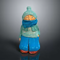 Cute Child Knitted Doll With Green Hat Blue Scarf And Red Shoes For Kids Play