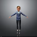 3D Character Model In Blue Hoodie Black Leggings With Arms Outstretched Against Grey Gradient Background