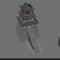 Chinese Tower Structure Featuring Wooden Swing Door With Grey Tile Roof 3d model