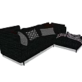 Black Sectional Sofa With Patterned Cushions And Ottoman For Living Room 3d model